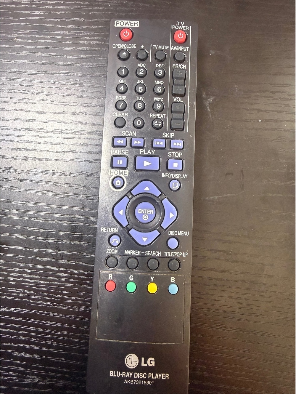 LG Blu-Ray Disc Player Remote Control AKB73215301
